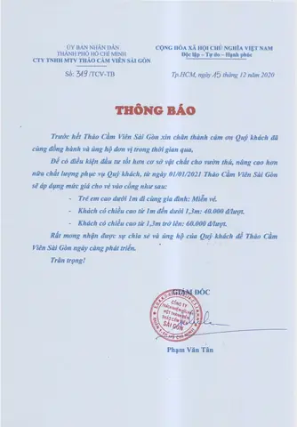 Thông Báo Áp Dụng Giá Vé Kể Từ Ngày 01/01/2021 - Thảo Cầm Viên ...