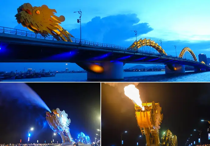 Những Hình Ảnh Độc Đáo Của Cầu Rồng Đà Nẵng Khi Phun Lửa Về Đêm