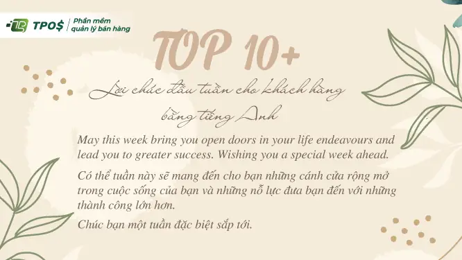Top 10+ Lời Chúc Đầu Tuần Cho Khách Hàng Bằng Tiếng Anh Top 10+ Lời Chúc Đầu Tuần Cho Khách Hàng Bằng Tiếng Anh