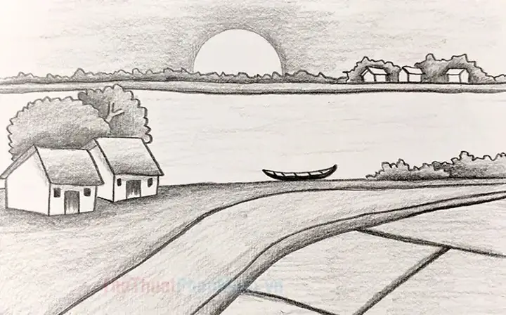 Tranh Vẽ Phong Cảnh Làng Quê Bằng Bút Chì Đơn Giản Nhưng Mang ...